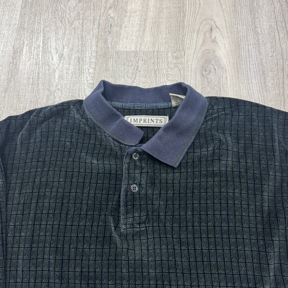 Vintage Imprints Velour Rugby Polo Shirt Men's Medium Green Blue Collared 90s - Picture 3 of 6